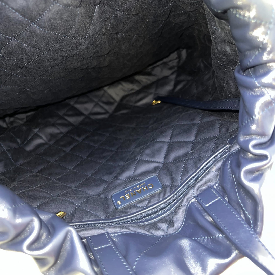 Chanel 22 Large Backpack in 22S Navy Blue Shiny Calfskin and AGHW