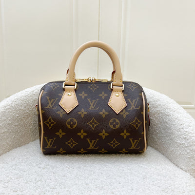 LV Speedy Bandouliere 20 in Monogram Canvas and Beige Patterned Strap