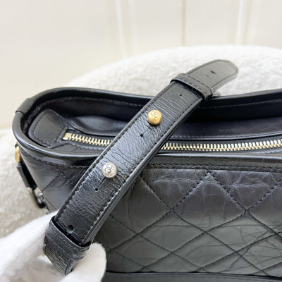 Chanel Small Gabrielle Hobo in Black Distressed Calfskin and 3 tone Hardware (Model: A91810)
