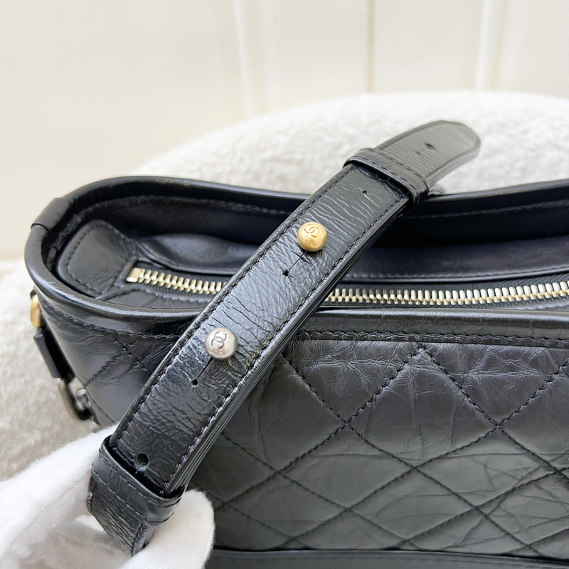Chanel Small Gabrielle Hobo in Black Distressed Calfskin and 3 tone Hardware (Model: A91810)