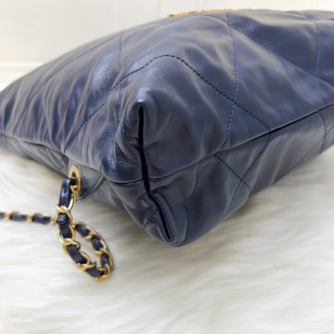 Chanel 22 Large Backpack in 22S Navy Blue Shiny Calfskin and AGHW