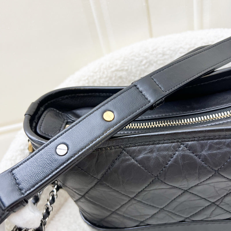 Chanel Small Gabrielle Hobo in Black Distressed Calfskin and 3 tone Hardware (Model: A91810)