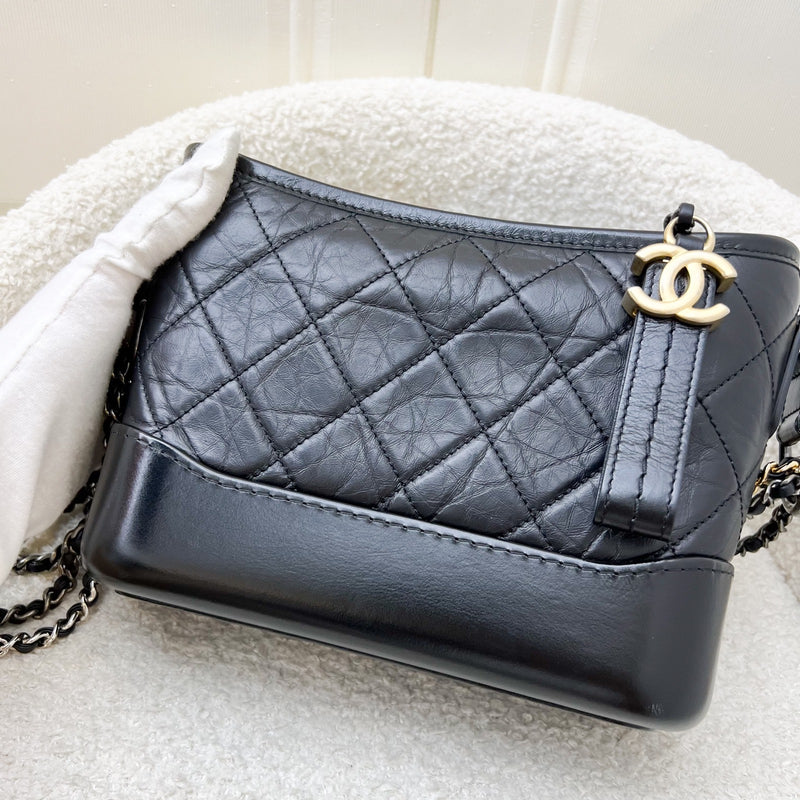 Chanel Small Gabrielle Hobo in Black Distressed Calfskin and 3 tone Hardware (Model: A91810)