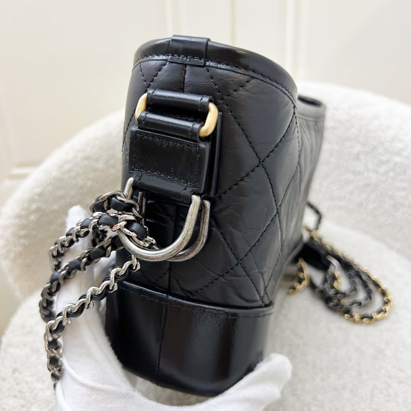 Chanel Small Gabrielle Hobo in Black Distressed Calfskin and 3 tone Hardware (Model: A91810)