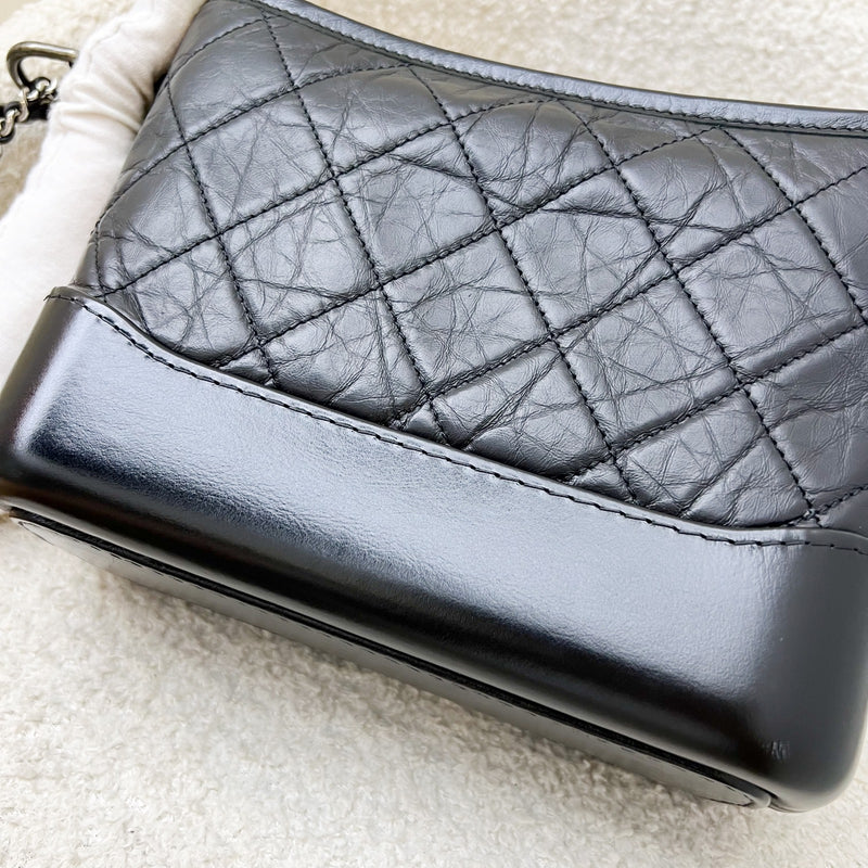 Chanel Small Gabrielle Hobo in Black Distressed Calfskin and 3 tone Hardware (Model: A91810)