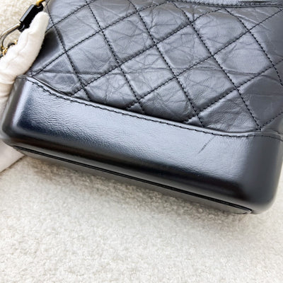 Chanel Small Gabrielle Hobo in Black Distressed Calfskin and 3 tone Hardware (Model: A91810)