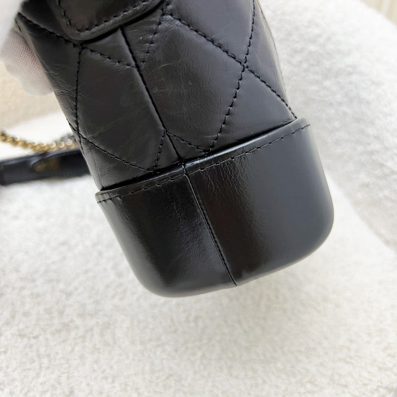 Chanel Small Gabrielle Hobo in Black Distressed Calfskin and 3 tone Hardware (Model: A91810)