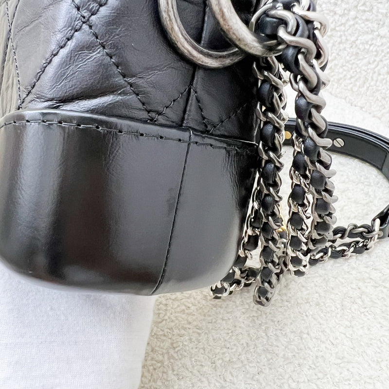 Chanel Small Gabrielle Hobo in Black Distressed Calfskin and 3 tone Hardware (Model: A91810)