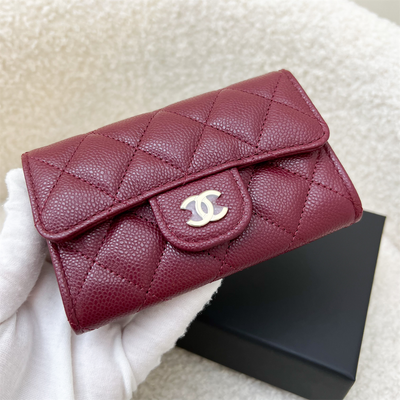 Chanel Classic Snap Card Holder in Burgundy Red Caviar LGHW