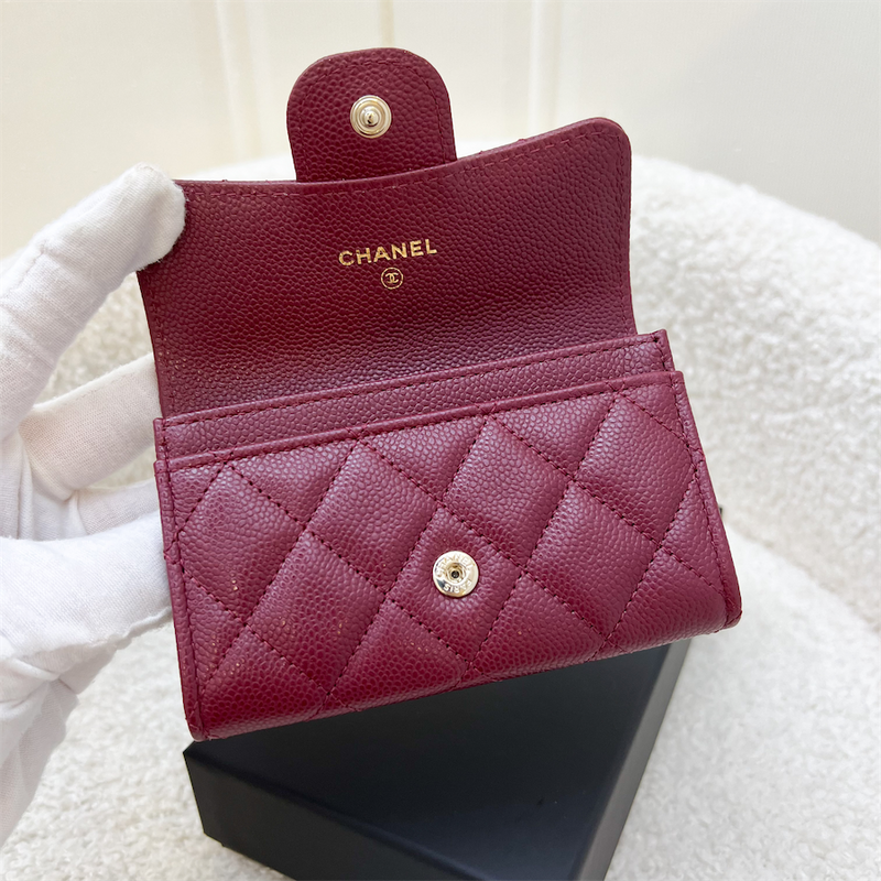 Chanel Classic Snap Card Holder in Burgundy Red Caviar LGHW