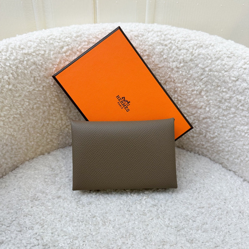 Hermes Calvi Card Holder in Etoupe Epsom Leather and PHW