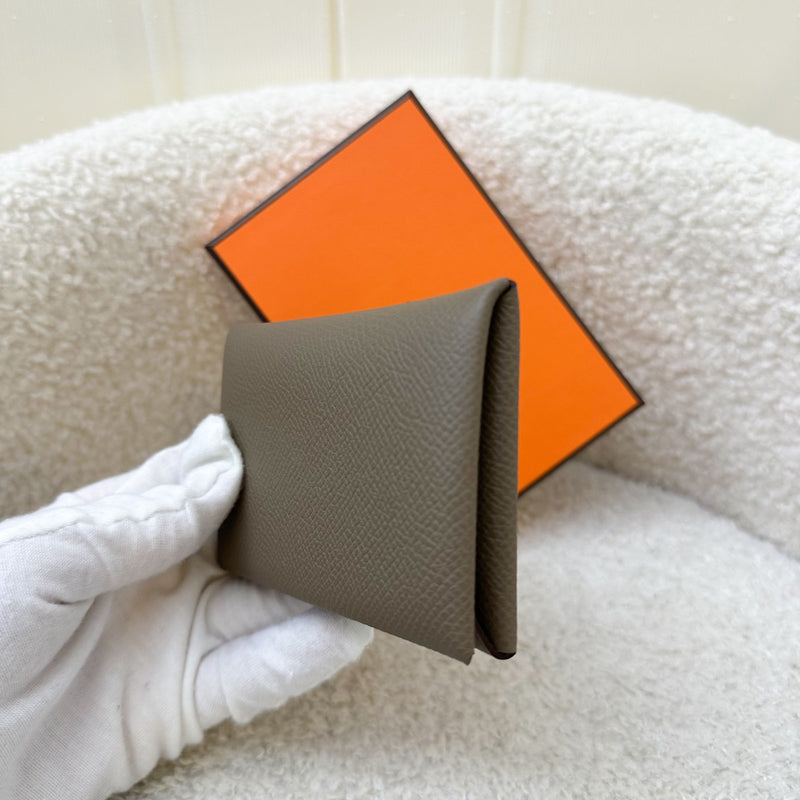 Hermes Calvi Card Holder in Etoupe Epsom Leather and PHW