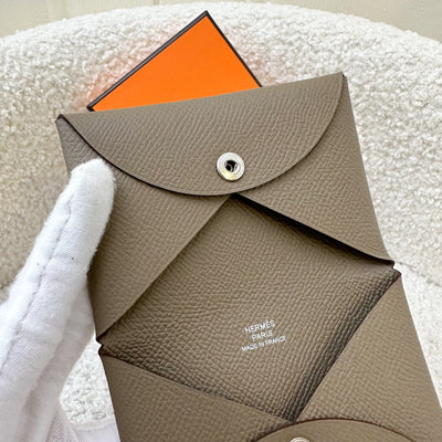 Hermes Calvi Card Holder in Etoupe Epsom Leather and PHW