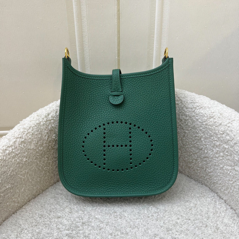 [2024 - New Short Strap] Hermes Mini Evelyne TPM in Vert Moyen Clemence Leather and GHW