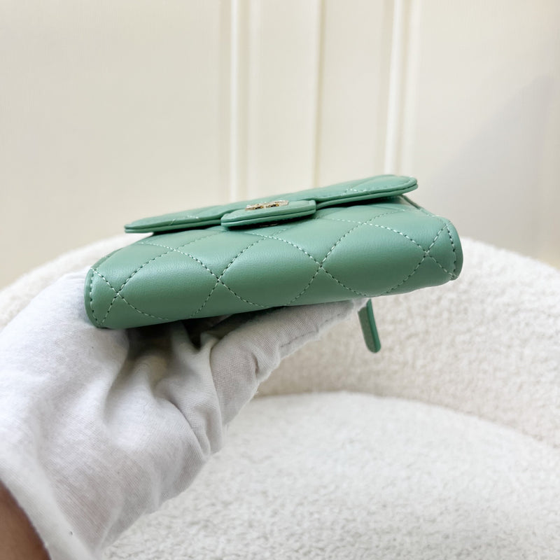 Chanel Classic Compact Trifold Wallet in Green Lambskin and LGHW