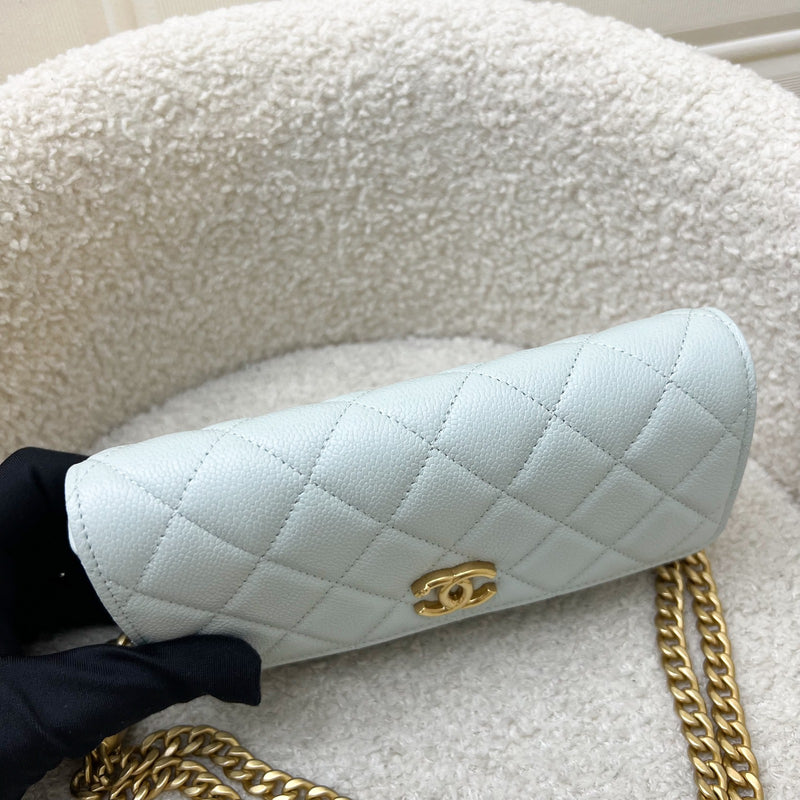 Chanel 24P Phone Holder Belt Bag with Adjustable Heart Chain in Mint Green Caviar and AGHW (Model: AP3762)