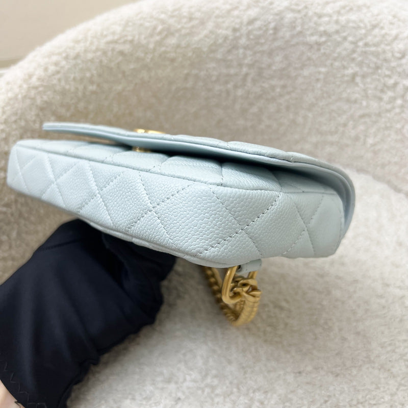 Chanel 24P Phone Holder Belt Bag with Adjustable Heart Chain in Mint Green Caviar and AGHW (Model: AP3762)