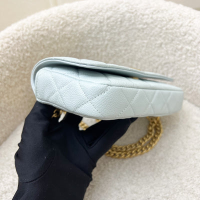 Chanel 24P Phone Holder Belt Bag with Adjustable Heart Chain in Mint Green Caviar and AGHW (Model: AP3762)