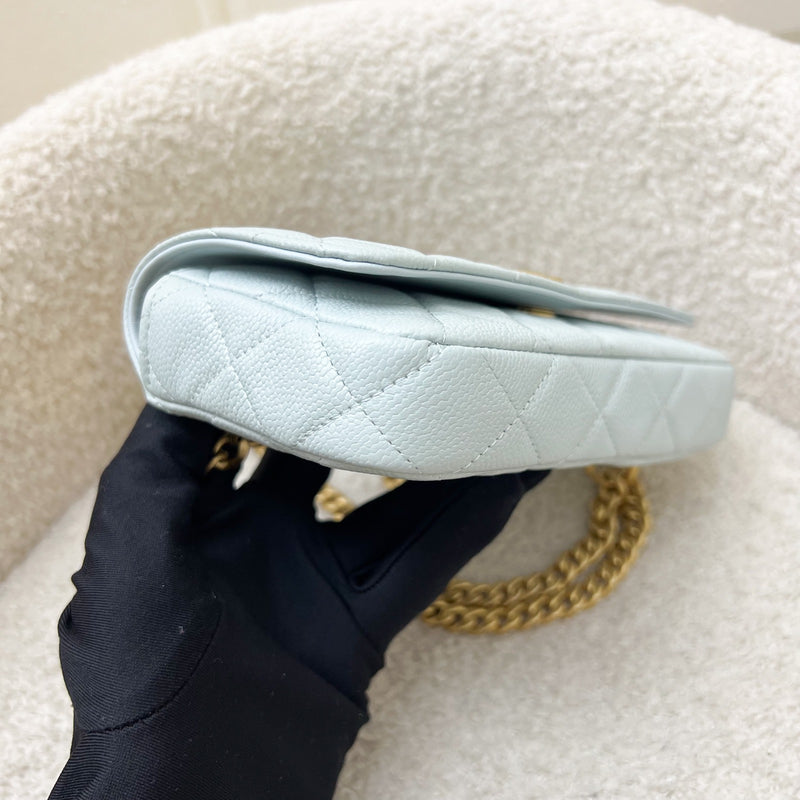 Chanel 24P Phone Holder Belt Bag with Adjustable Heart Chain in Mint Green Caviar and AGHW (Model: AP3762)