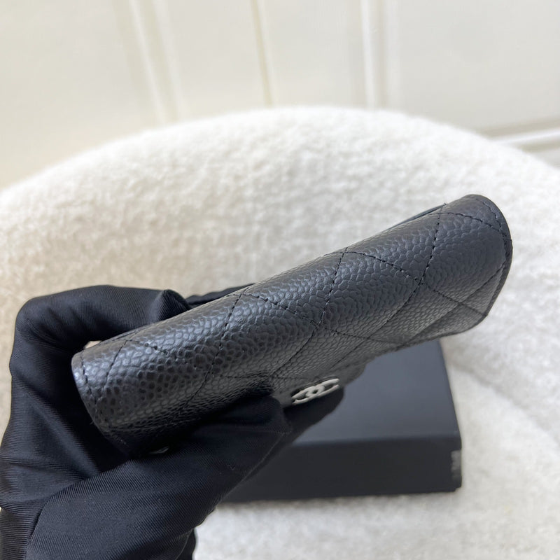 Chanel Classic Snap Card Holder in Black Caviar and SHW