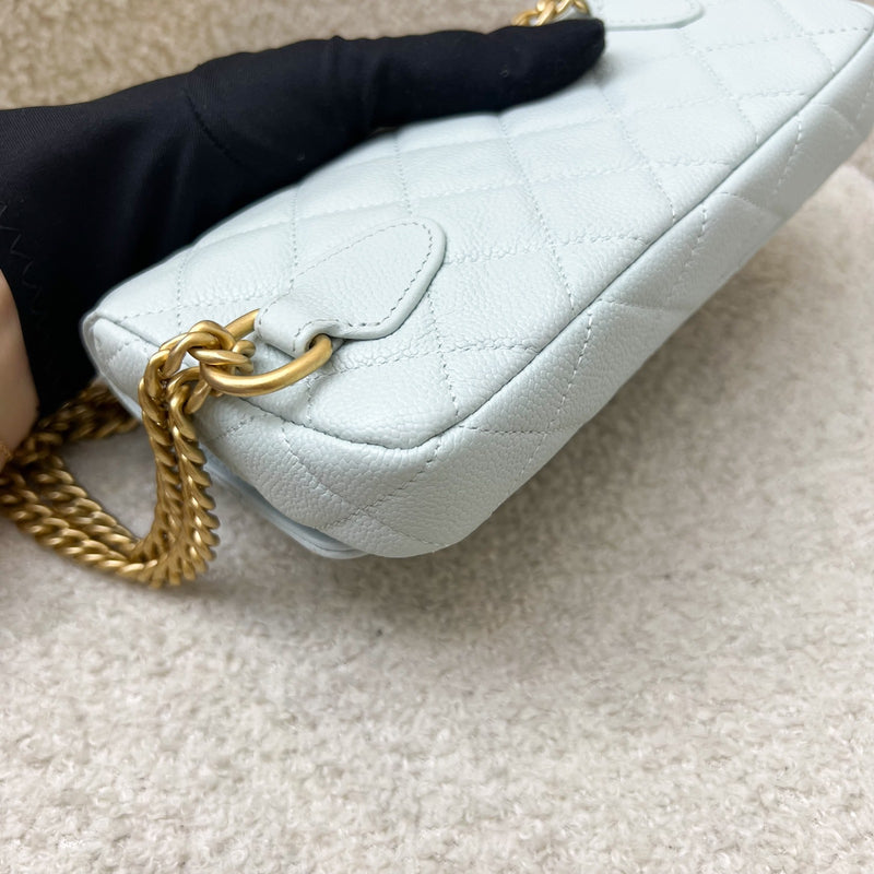 Chanel 24P Phone Holder Belt Bag with Adjustable Heart Chain in Mint Green Caviar and AGHW (Model: AP3762)