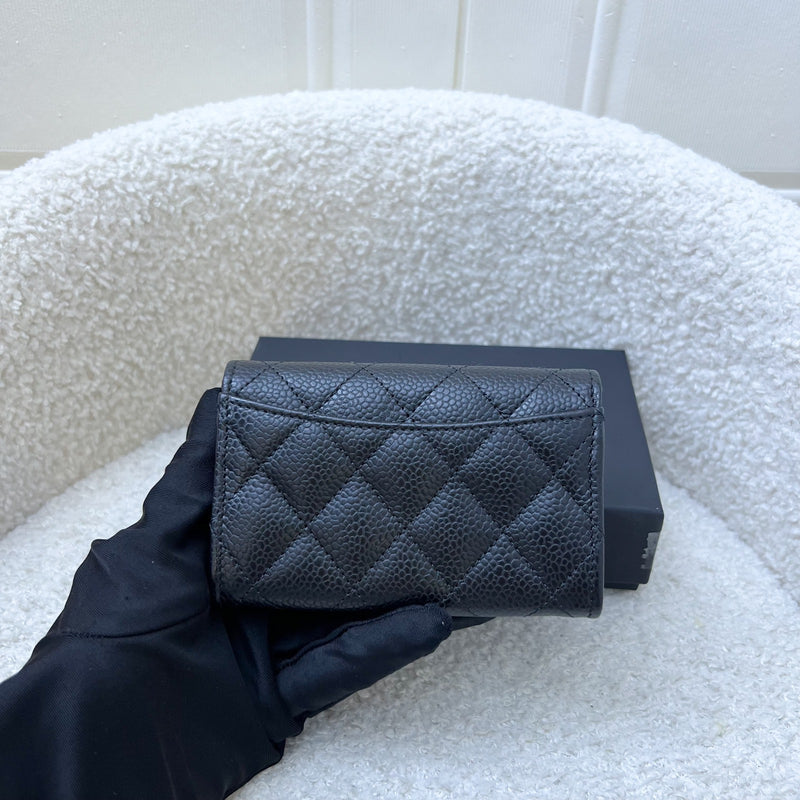 Chanel Classic Snap Card Holder in Black Caviar and SHW