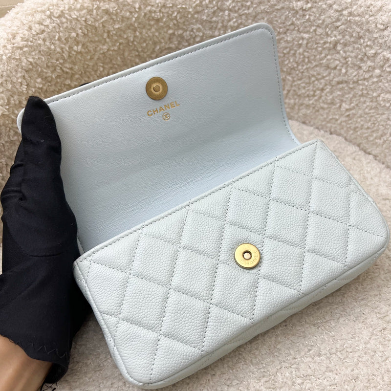 Chanel 24P Phone Holder Belt Bag with Adjustable Heart Chain in Mint Green Caviar and AGHW (Model: AP3762)