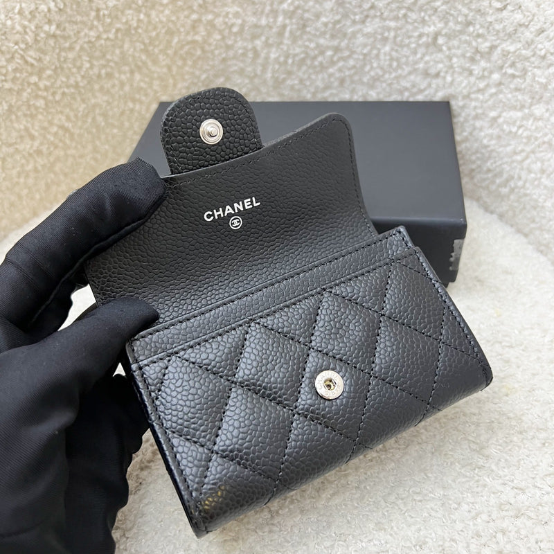 Chanel Classic Snap Card Holder in Black Caviar and SHW