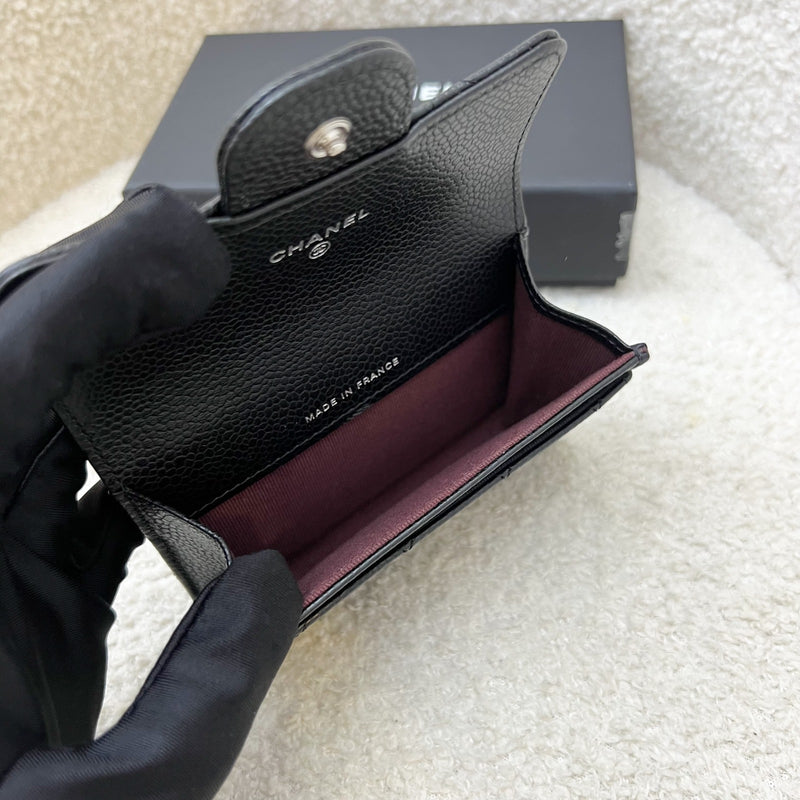Chanel Classic Snap Card Holder in Black Caviar and SHW