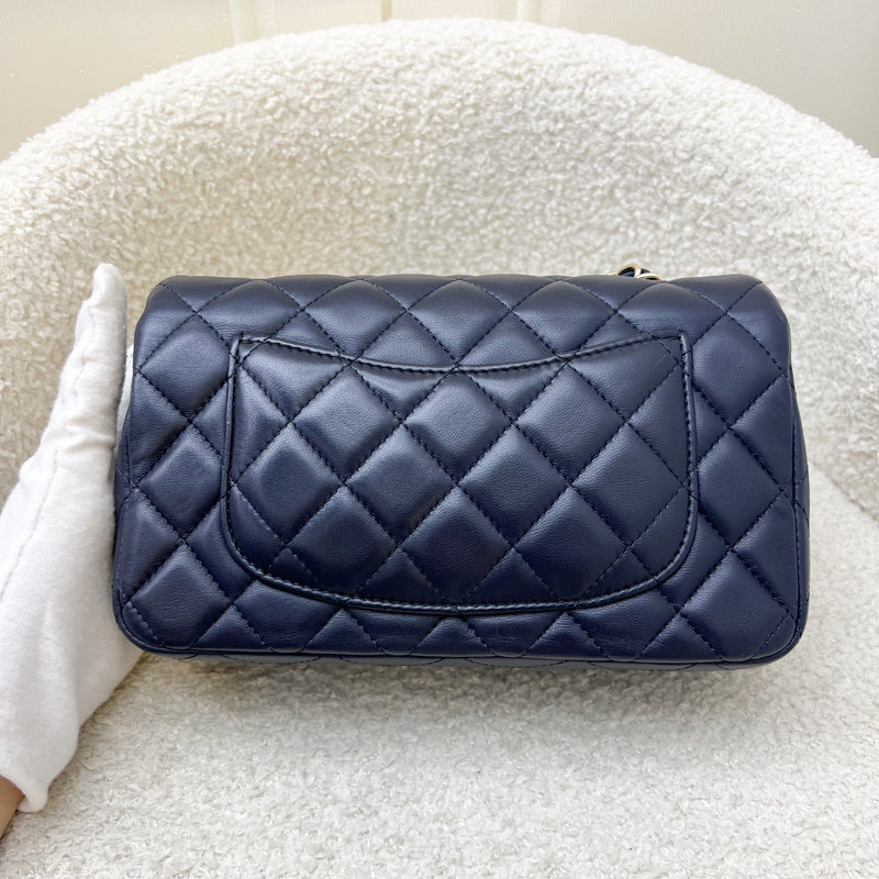 Chanel Classic Mini Rectangular Flap in Navy Lambskin and LGHW