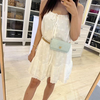 Chanel 24P Phone Holder Belt Bag with Adjustable Heart Chain in Mint Green Caviar and AGHW (Model: AP3762)