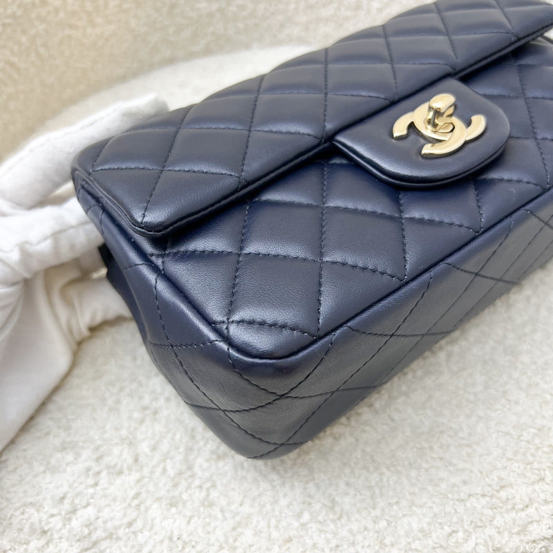 Chanel Classic Mini Rectangular Flap in Navy Lambskin and LGHW