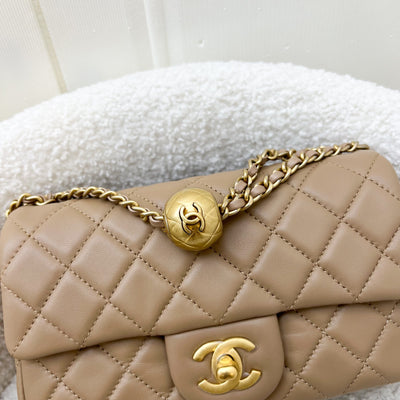 Chanel 22B Pearl Crush Mini Rectangle in Dark Beige Lambskin AGHW