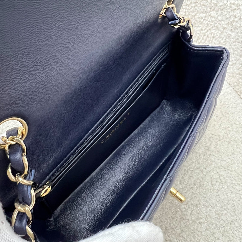Chanel Classic Mini Rectangular Flap in Navy Lambskin and LGHW