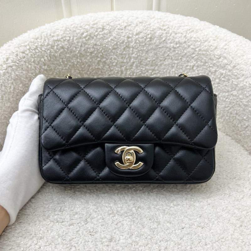 Chanel 24K Extra Mini Rectangle Classic Flap in Black Lambskin and GHW