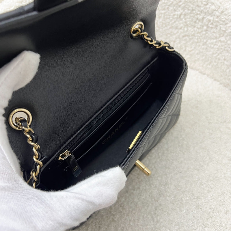 Chanel 24K Extra Mini Rectangle Classic Flap in Black Lambskin and GHW