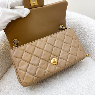 Chanel 22B Pearl Crush Mini Rectangle in Dark Beige Lambskin AGHW