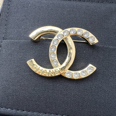 Chanel 24P Medium CC Brooch with Diamantes in LGHW