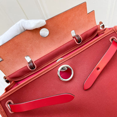Hermes Herbag 31 in Rouge Venitien-Rouge Extreme Toile Officier Canvas and Rouge Piment Vache Hunter Leather and PHW