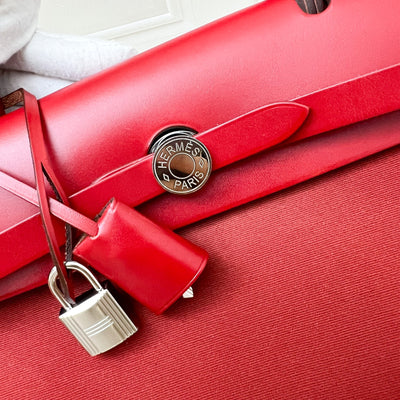 Hermes Herbag 31 in Rouge Venitien-Rouge Extreme Toile Officier Canvas and Rouge Piment Vache Hunter Leather and PHW
