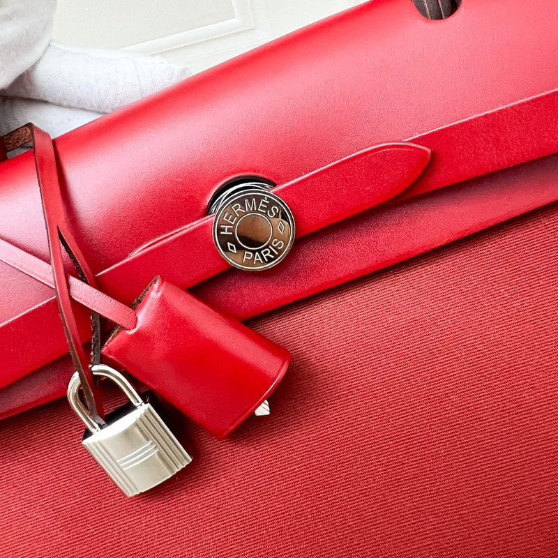 Hermes Herbag 31 in Rouge Venitien-Rouge Extreme Toile Officier Canvas and Rouge Piment Vache Hunter Leather and PHW