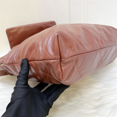 Chanel 22 Small Hobo Handbag in 24A Cognac Brown Shiny Calfskin and AGHW (Model: AS3260)