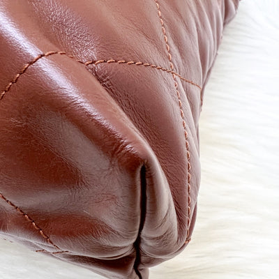 Chanel 22 Small Hobo Handbag in 24A Cognac Brown Shiny Calfskin and AGHW (Model: AS3260)