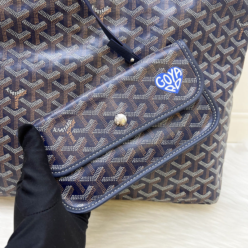 Goyard Boheme PM Hobo Bag in Bleu Marine Signature Goyardine Canvas with a Blue Heart Stamp on Pouch