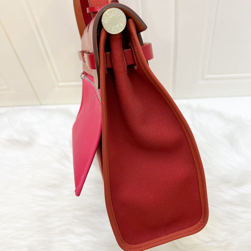Hermes Herbag 31 in Rouge Venitien-Rouge Extreme Toile Officier Canvas and Rouge Piment Vache Hunter Leather and PHW