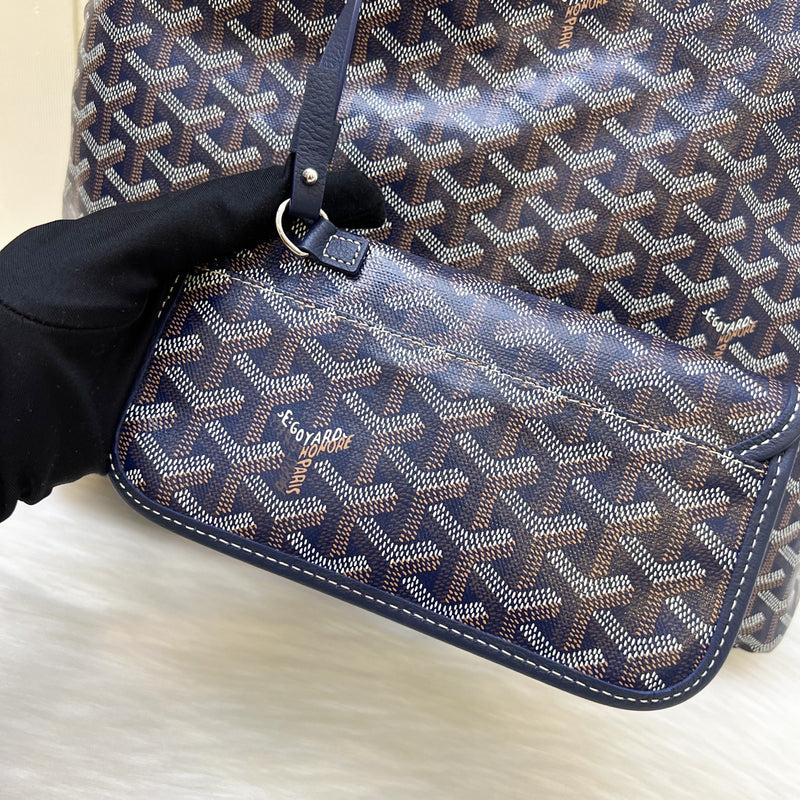 Goyard Boheme PM Hobo Bag in Bleu Marine Signature Goyardine Canvas with a Blue Heart Stamp on Pouch