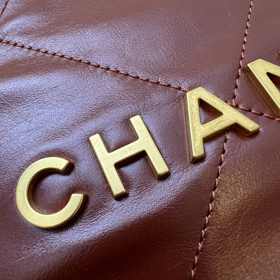 Chanel 22 Small Hobo Handbag in 24A Cognac Brown Shiny Calfskin and AGHW (Model: AS3260)