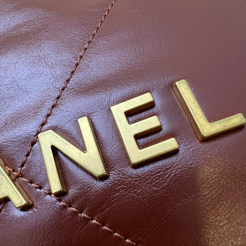 Chanel 22 Small Hobo Handbag in 24A Cognac Brown Shiny Calfskin and AGHW (Model: AS3260)