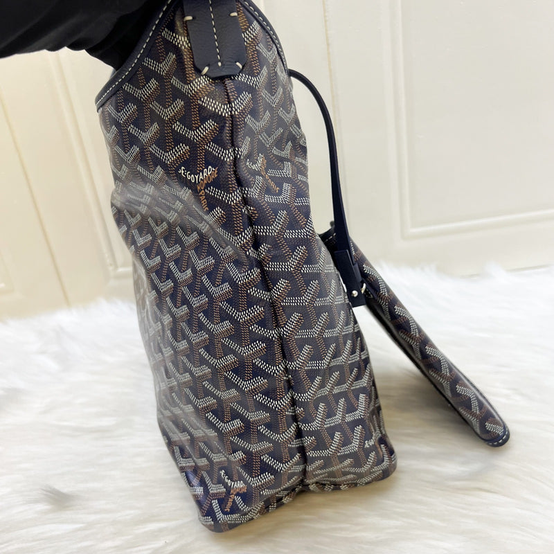 Goyard Boheme PM Hobo Bag in Bleu Marine Signature Goyardine Canvas with a Blue Heart Stamp on Pouch