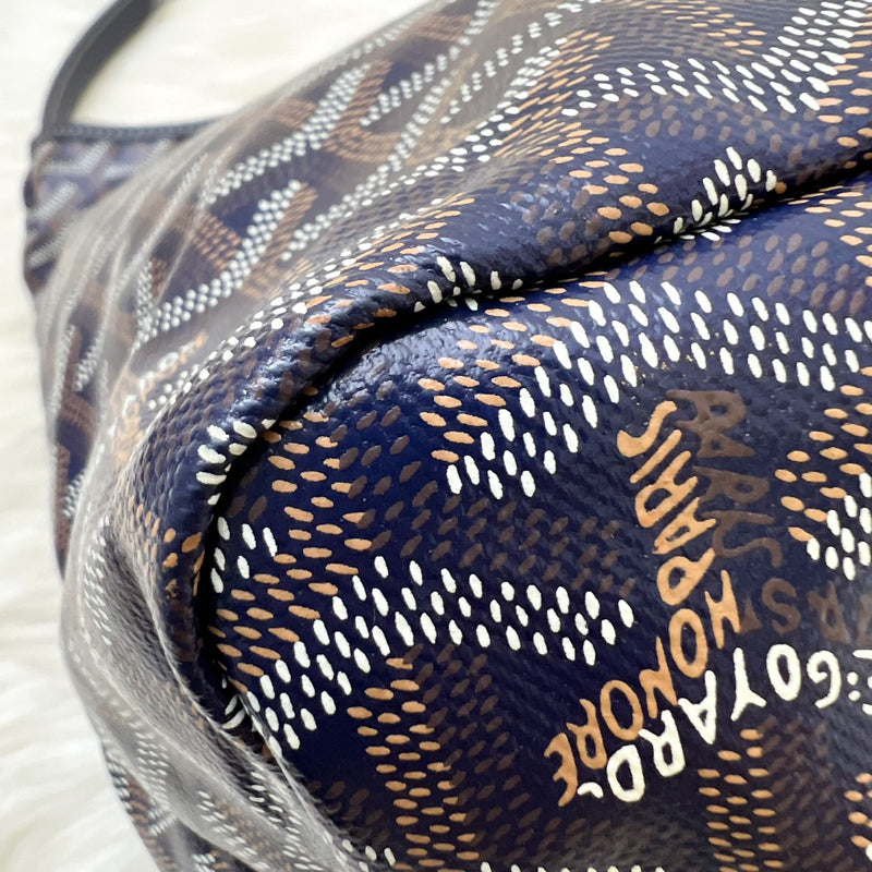 Goyard Boheme PM Hobo Bag in Bleu Marine Signature Goyardine Canvas with a Blue Heart Stamp on Pouch